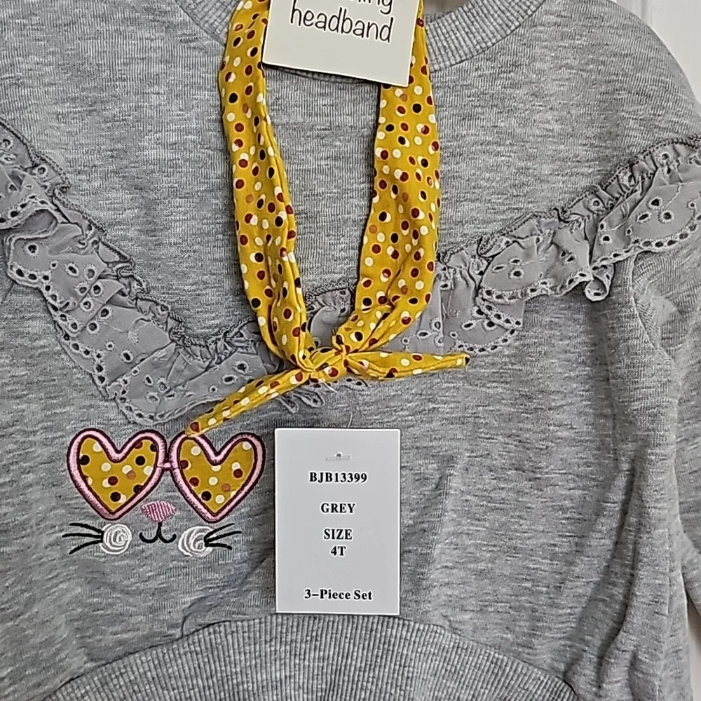 Blueberi Blvd Gray and Yellow Outfit Kid's Top Size 4T Pants Size 5 - Picture 3 of 13